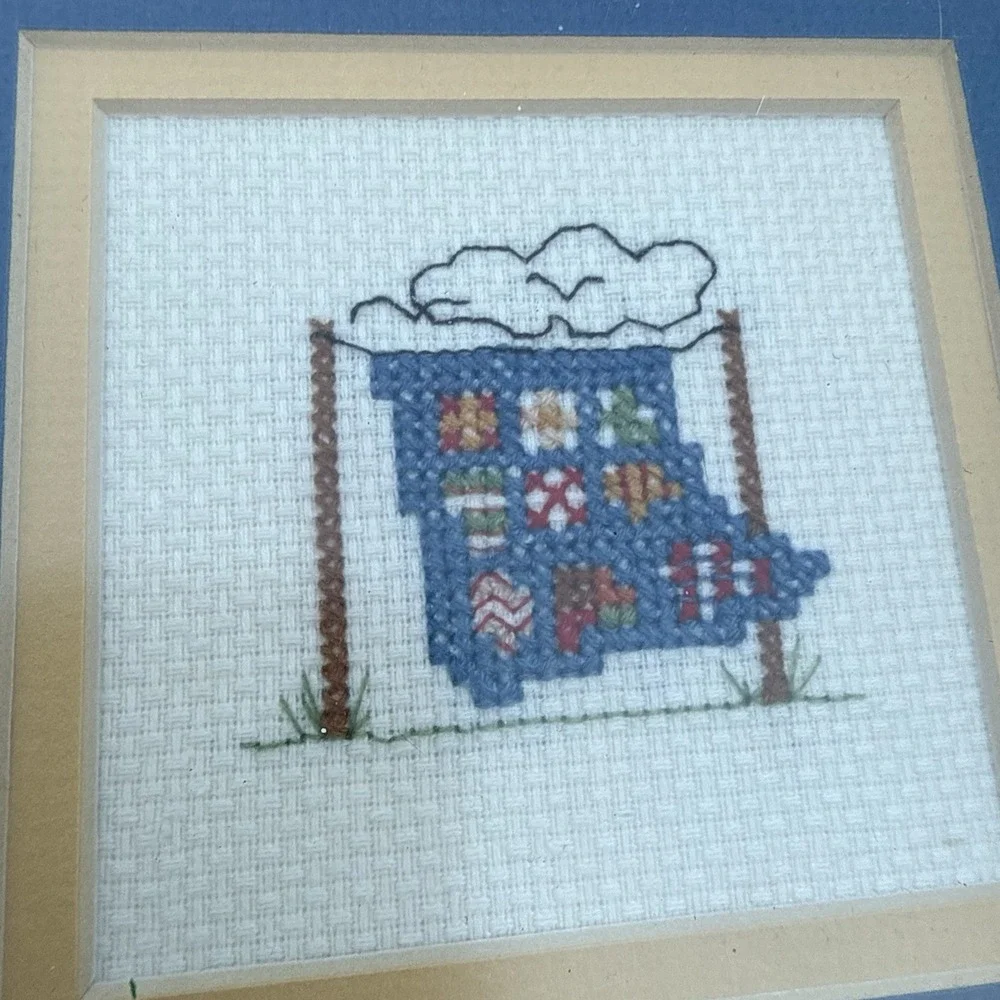 Mini Needlepoint Art Framed And Matted Of A Quite Country Chic Handmade - Picture 2 of 7